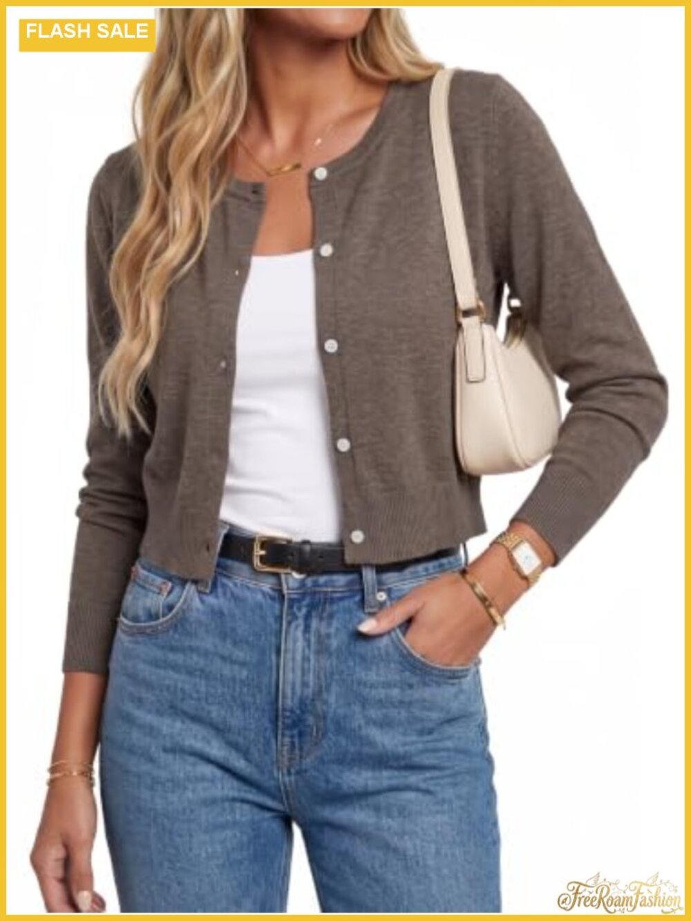 Wool Blend Cropped Crewneck Button Front Cardigan Fall Work Sweater